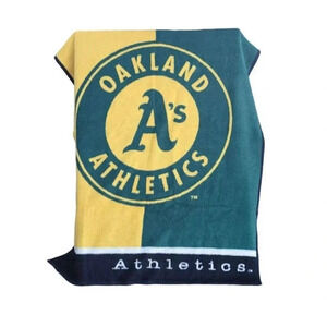 Biederlack Blanket Oakland A's Athletics Baseball MLB 55 x 77 Green Yellow White